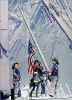 American flag raised to half-mast at World Trade Center ruins (click for larger picture)